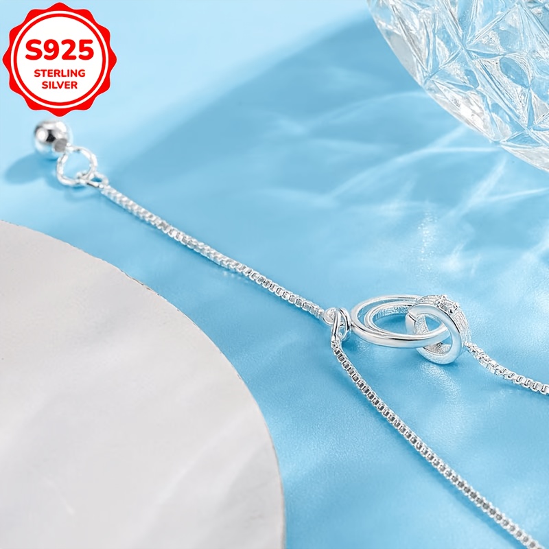 925 Silver Double Ring Interlocking Y-Shaped Tassel Necklace